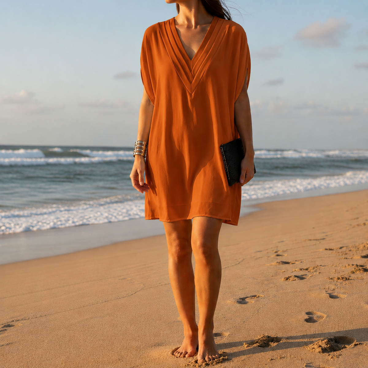 Women's V-Neck Batwing Cotton Blend Dress Tummy Covering – Elara