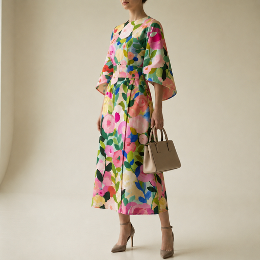 Women's Floral Wide Sleeve Dress Elegant Day-to-Night Style – Elara