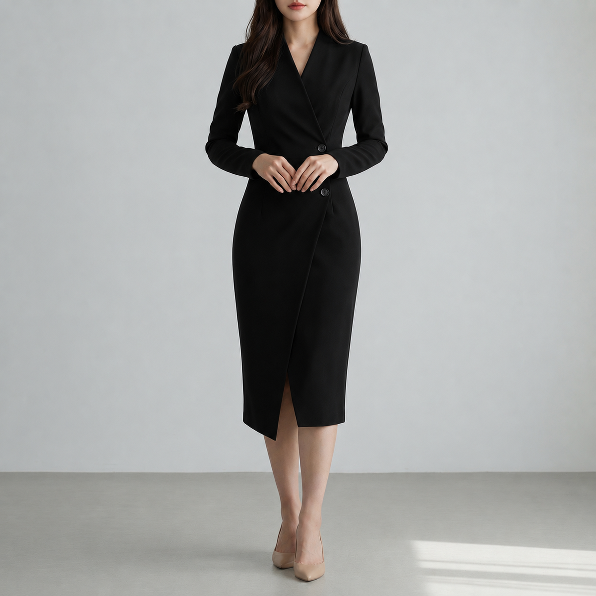 Women's Burgundy Wrap Midi Dress Button Detail – Elara