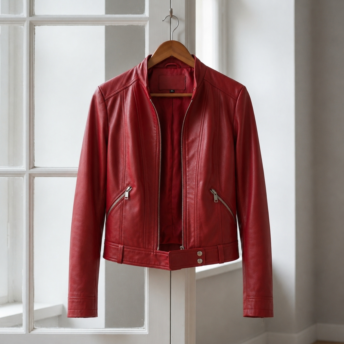 Faux Leather High Collar Moto Jacket – Arden