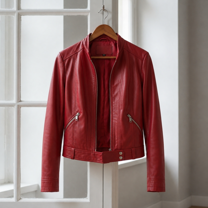 Faux Leather High Collar Moto Jacket – Arden