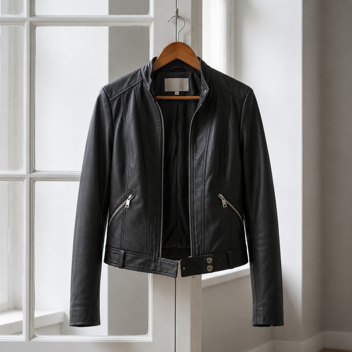 Faux Leather High Collar Moto Jacket – Arden