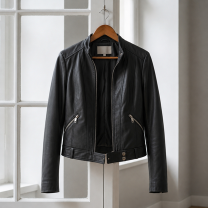 Faux Leather High Collar Moto Jacket – Arden