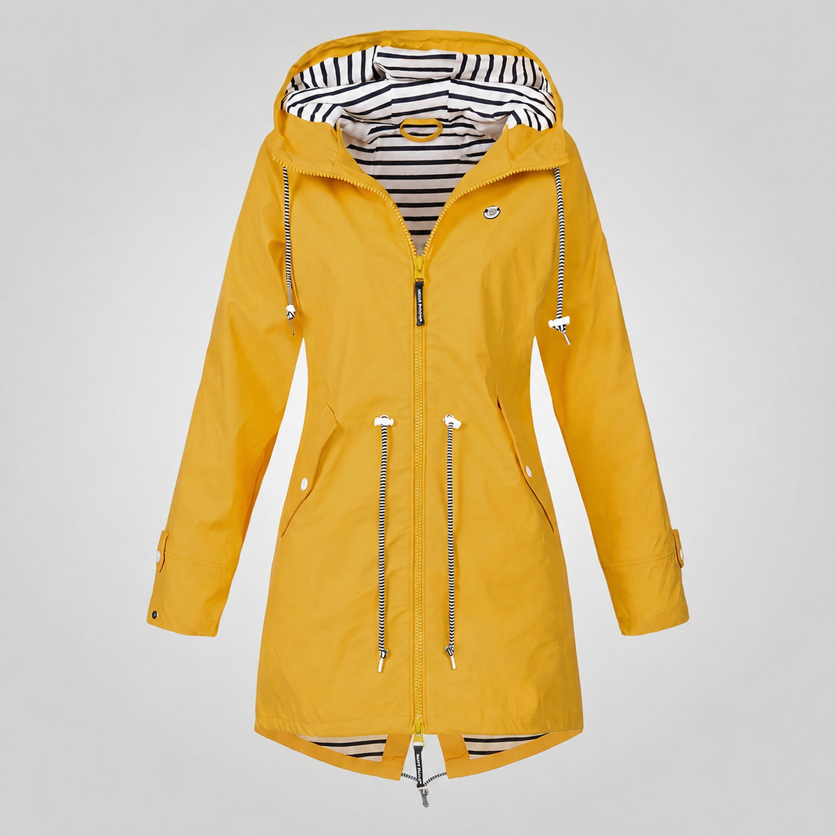 Waterproof Hooded Rain Jacket with Drawcord Waist – Maren