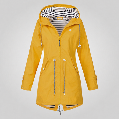 Waterproof Hooded Rain Jacket with Drawcord Waist – Maren