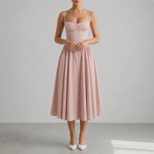 Women's Polyester Blend Midi Dress Elegant Bustier Style – Elara