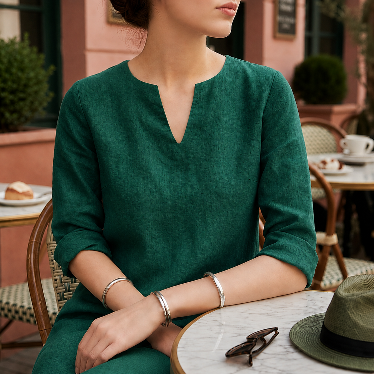 Women's Linen Midi Dress V-Neck Flowing Silhouette – Aurelia