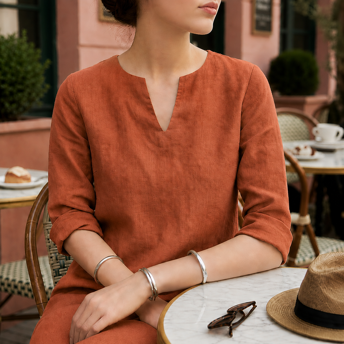 Women's Linen Midi Dress V-Neck Flowing Silhouette – Aurelia