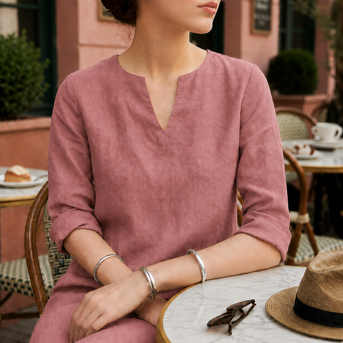 Women's Linen Midi Dress V-Neck Flowing Silhouette – Aurelia
