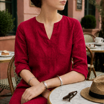 Women's Linen Midi Dress V-Neck Flowing Silhouette – Aurelia