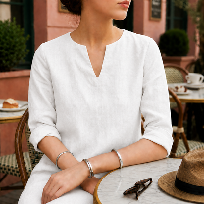 Women's Linen Midi Dress V-Neck Flowing Silhouette – Aurelia