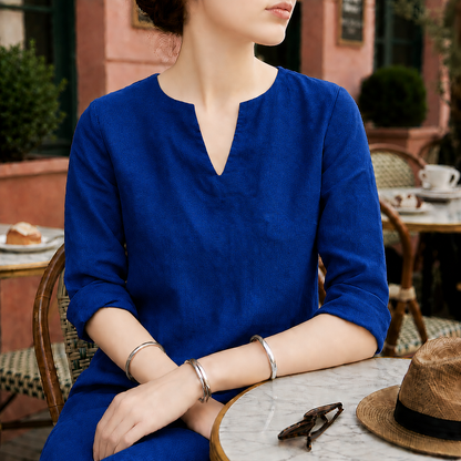 Women's Linen Midi Dress V-Neck Flowing Silhouette – Aurelia