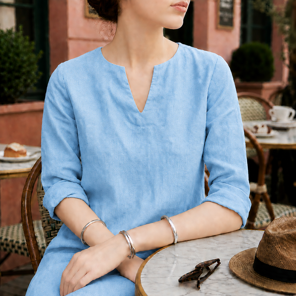 Women's Linen Midi Dress V-Neck Flowing Silhouette – Aurelia