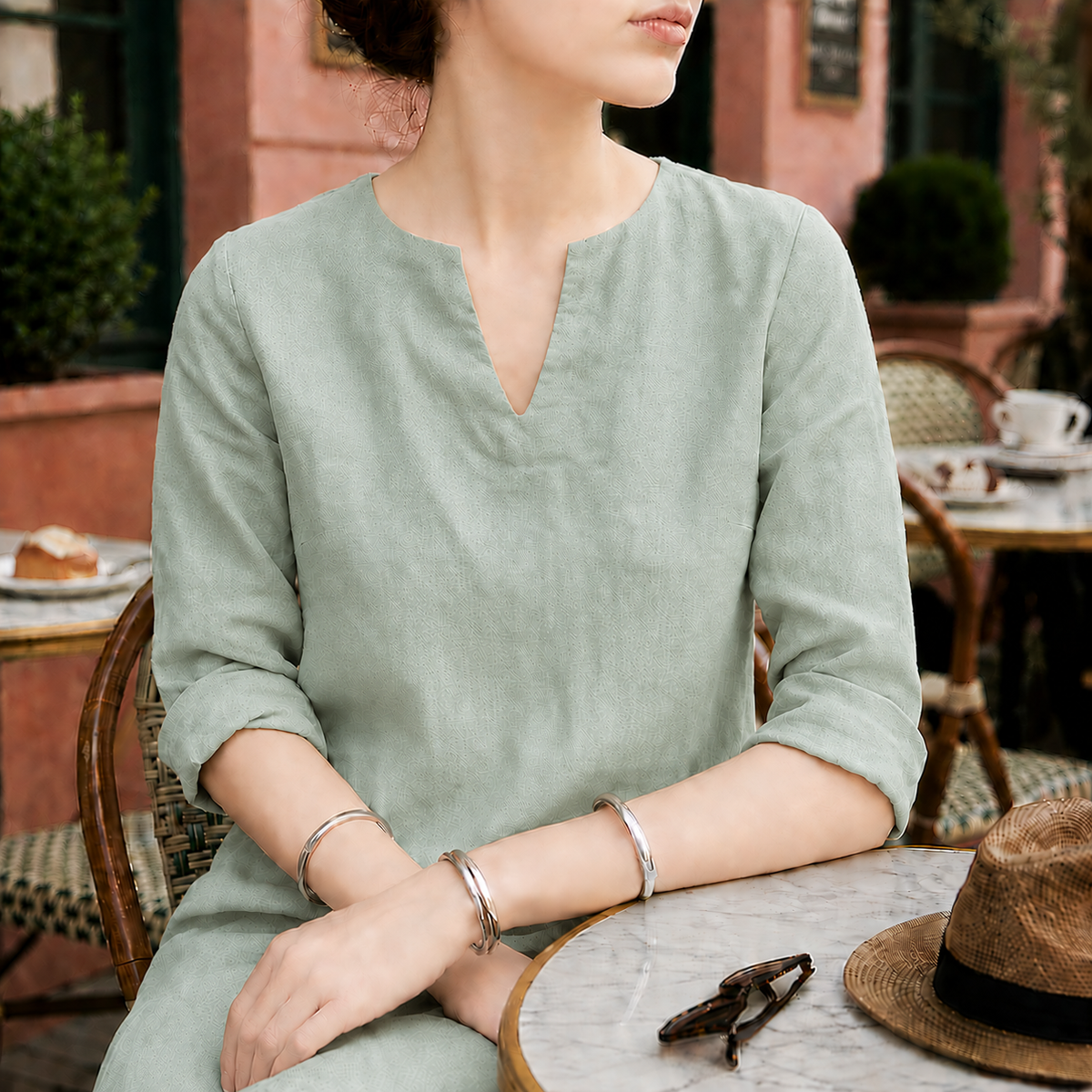 Women's Linen Midi Dress V-Neck Flowing Silhouette – Aurelia