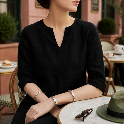 Women's Linen Midi Dress V-Neck Flowing Silhouette – Aurelia