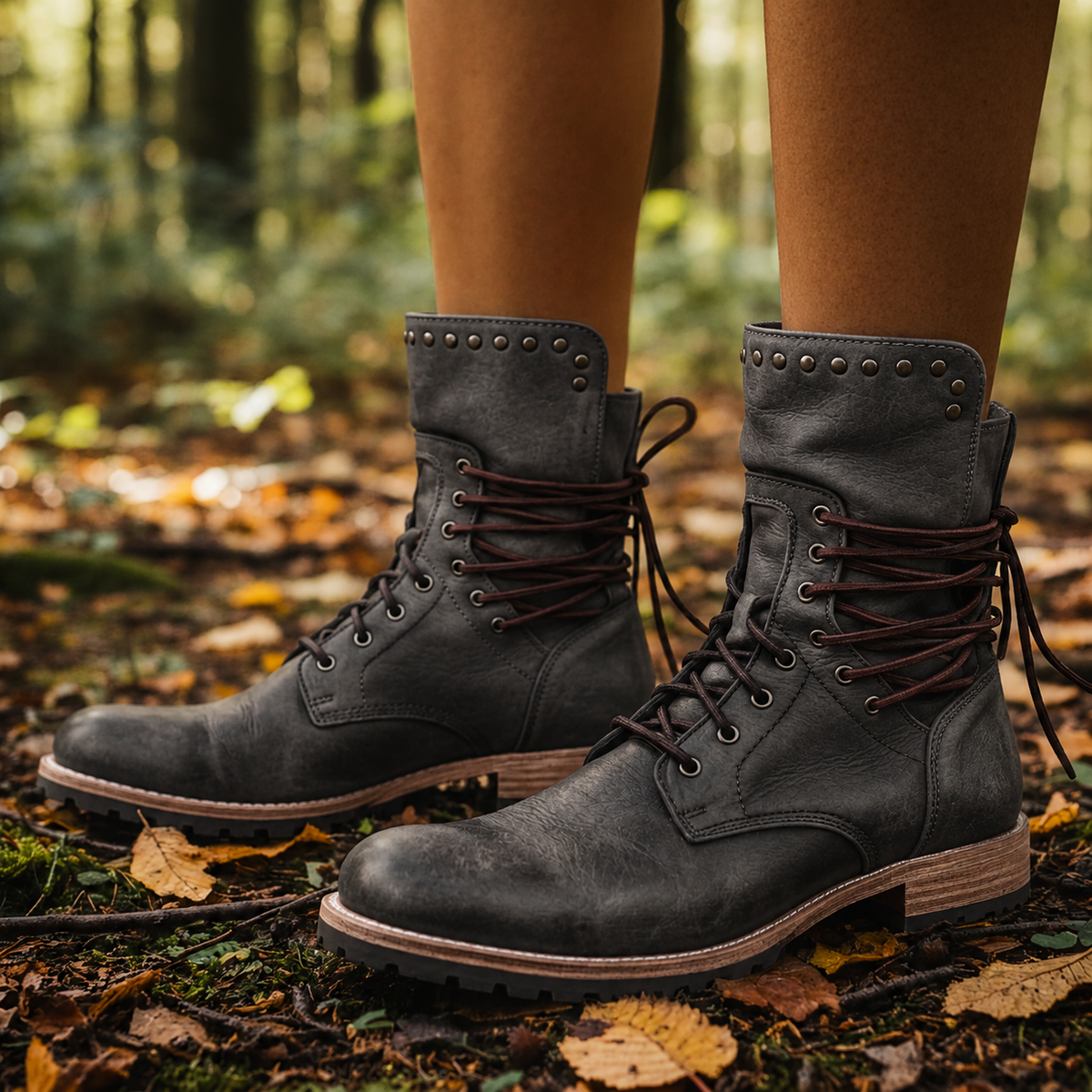 Lace-Up Faux Leather Boots for Women – Elara