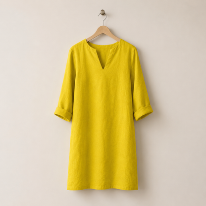 Women's Linen Midi Dress V-Neck Flowing Silhouette – Aurelia