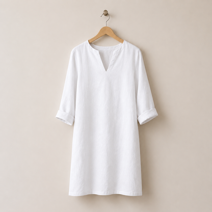 Women's Linen Midi Dress V-Neck Flowing Silhouette – Aurelia
