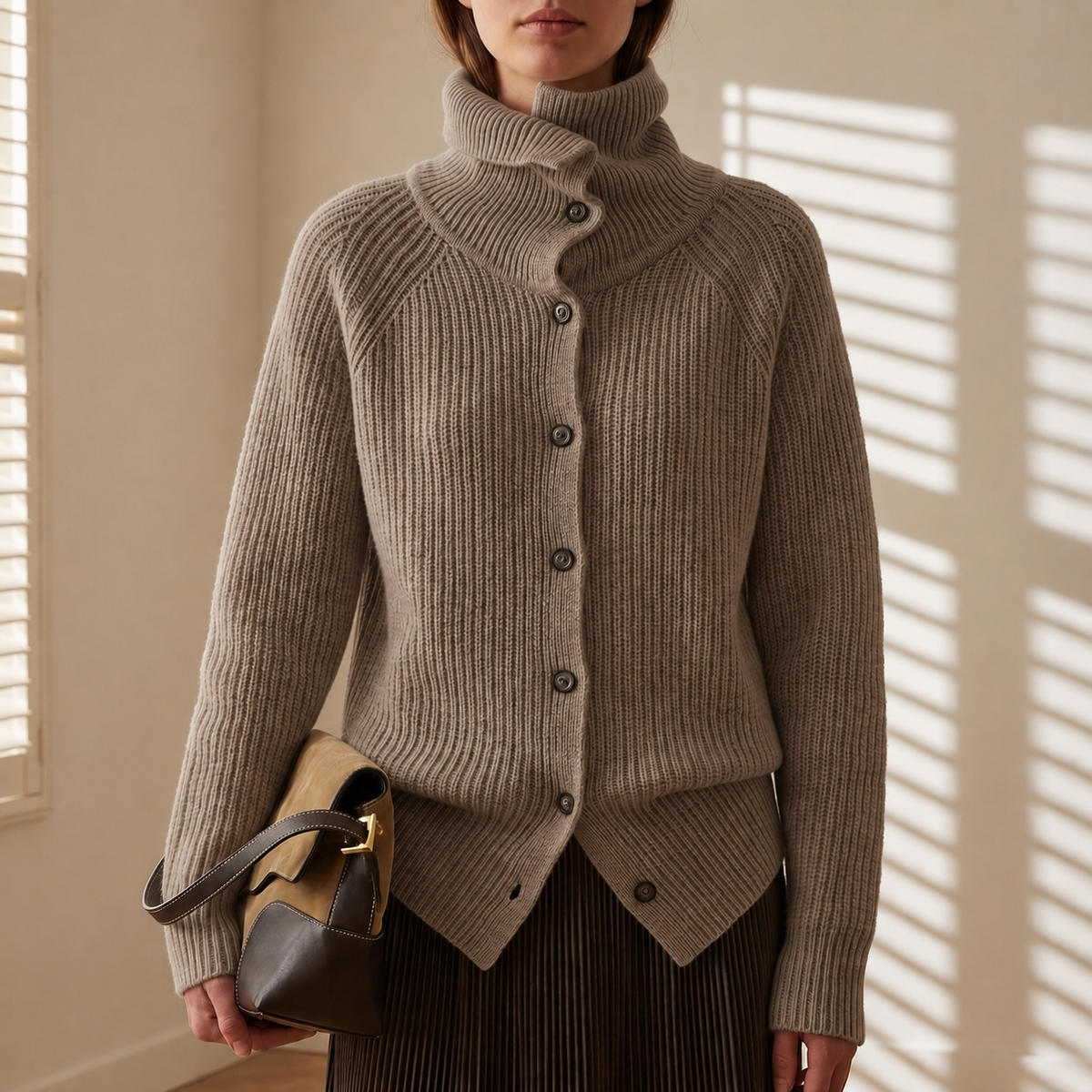 Women's Knit Cardigan Soft Turtleneck Blend – Elara