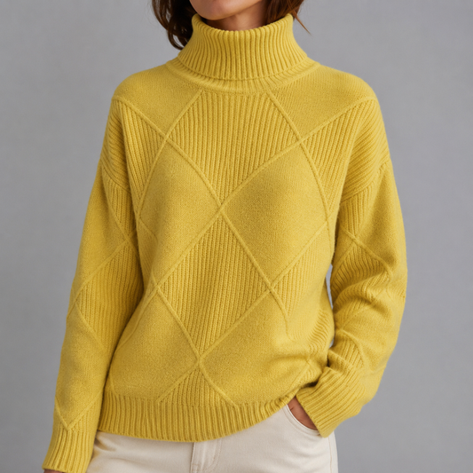 Women's Knit Turtleneck Sweater Geometric Style – Elara