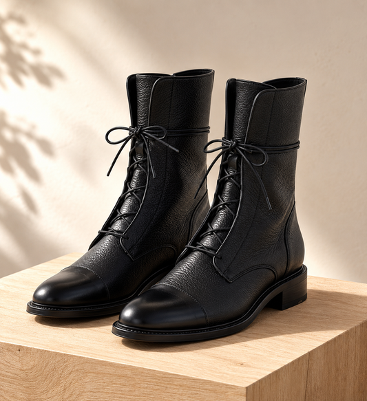 Women's Faux Leather Lace-Up Heeled Boots Vintage Style – Marlowe