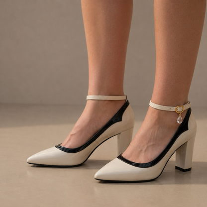 Women's Patent Block Heel Shoes Pointed Toe Faux Leather – Celeste