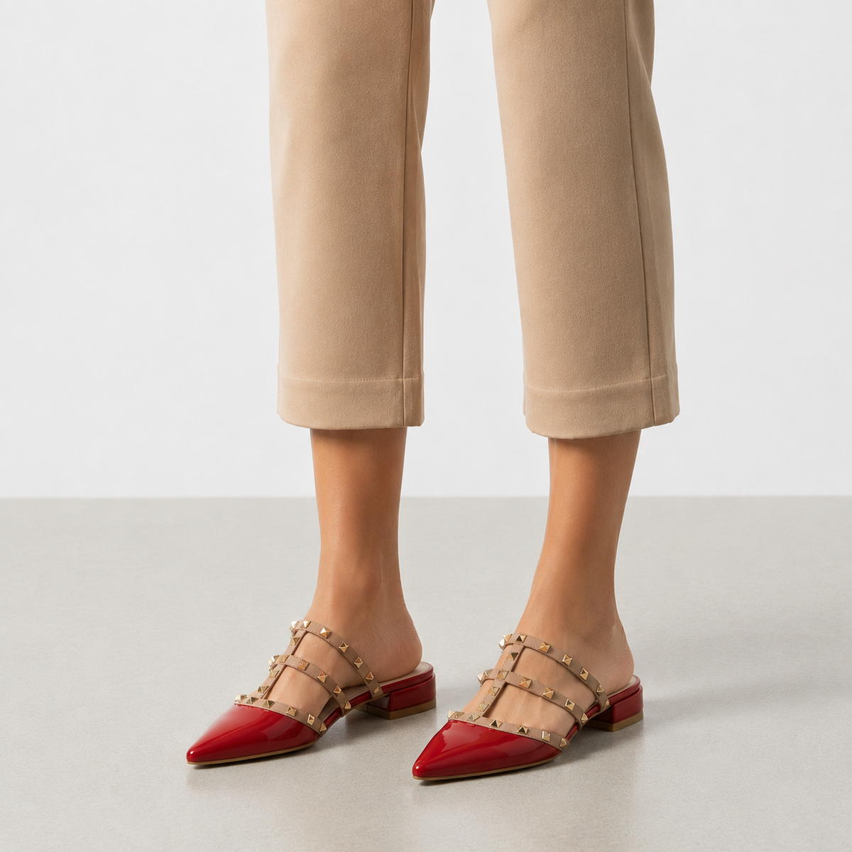 Women's Studded Patent Mules Faux Leather Slip-On – Marlowe