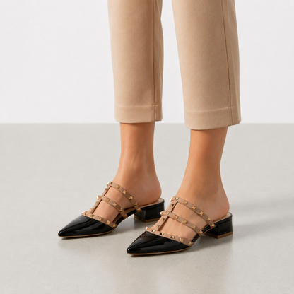 Women's Studded Patent Mules Faux Leather Slip-On – Marlowe