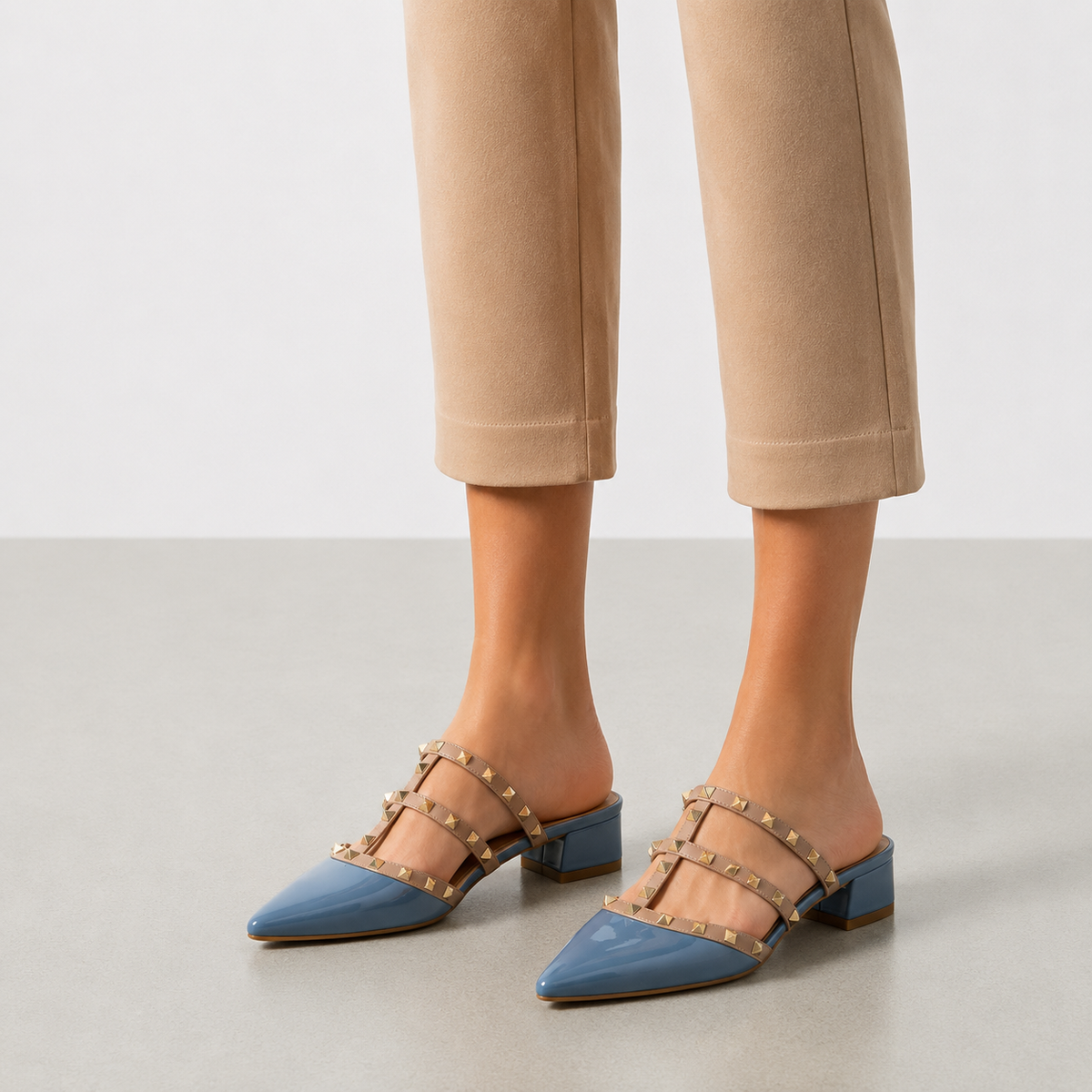 Women's Studded Patent Mules Faux Leather Slip-On – Marlowe