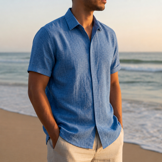 Men's Linen Blend Short Sleeve Shirt Lightweight Classic – Alistair