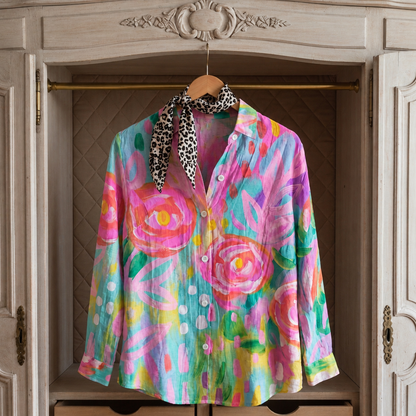 Women's Printed Button Front Blouse Lightweight Fabric – Marielle