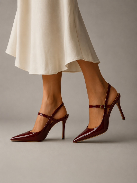 Women's Slingback Heels Faux Leather Buckle Strap – Marielle