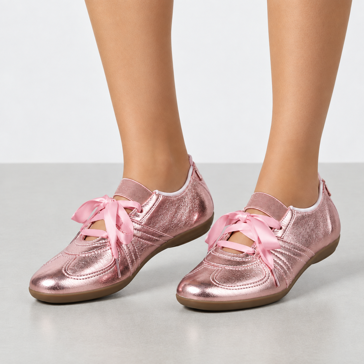 Metallic Ribbon Low-Top Sneakers With Cushioned Insole – Selene