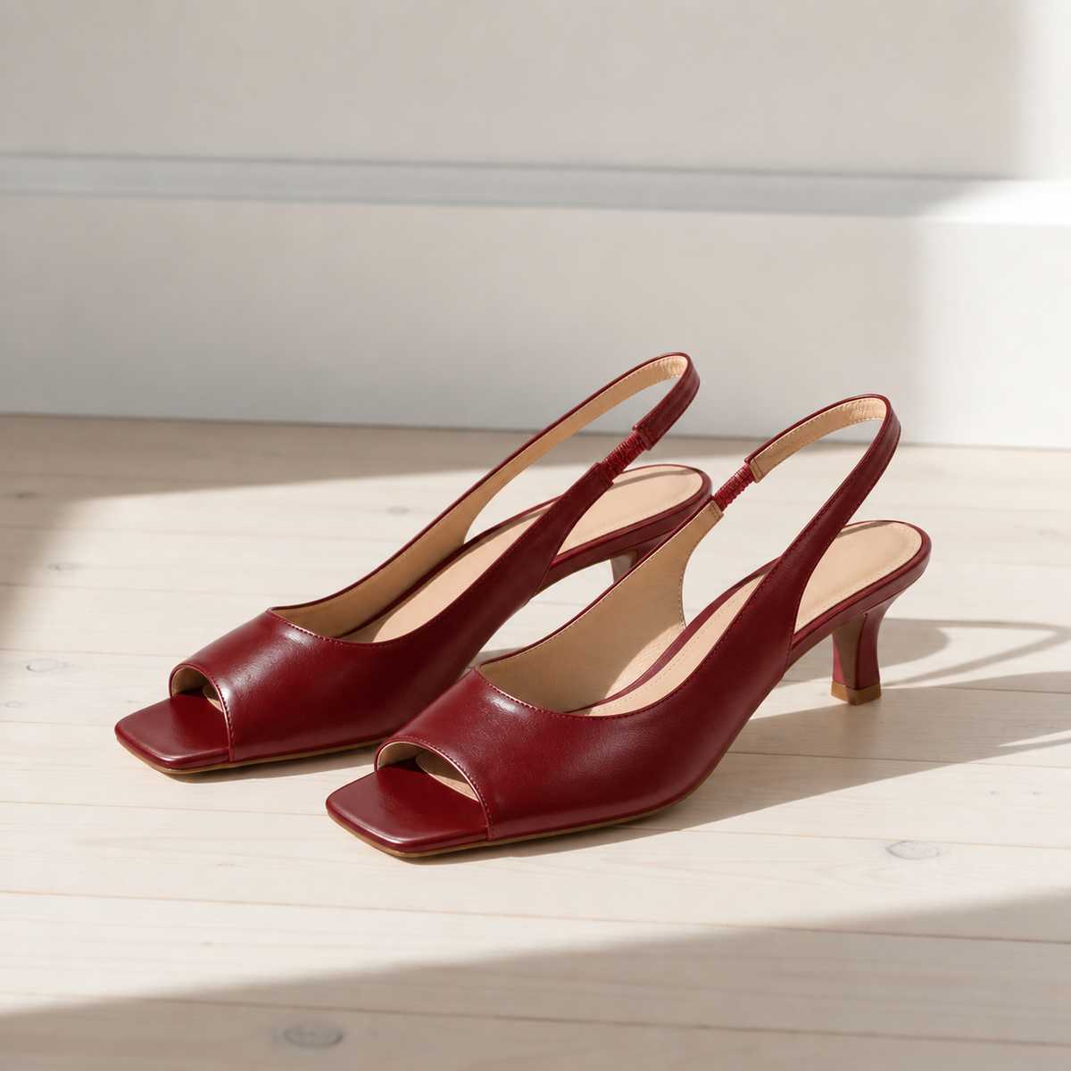 Women's Open-Toe Slingback Kitten Heels Faux Leather – Marielle
