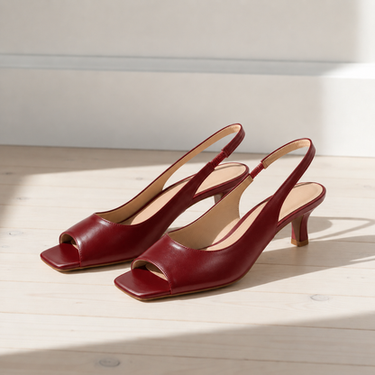 Women's Open-Toe Slingback Kitten Heels Faux Leather – Marielle