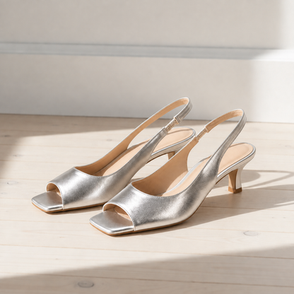 Women's Open-Toe Slingback Kitten Heels Faux Leather – Marielle