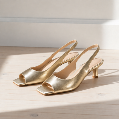 Women's Open-Toe Slingback Kitten Heels Faux Leather – Marielle