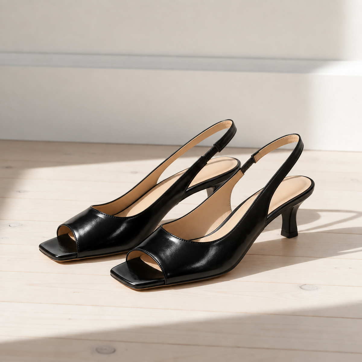 Women's Open-Toe Slingback Kitten Heels Faux Leather – Marielle