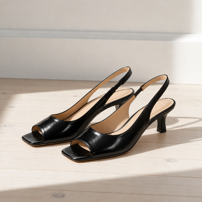 Women's Open-Toe Slingback Kitten Heels Faux Leather – Marielle