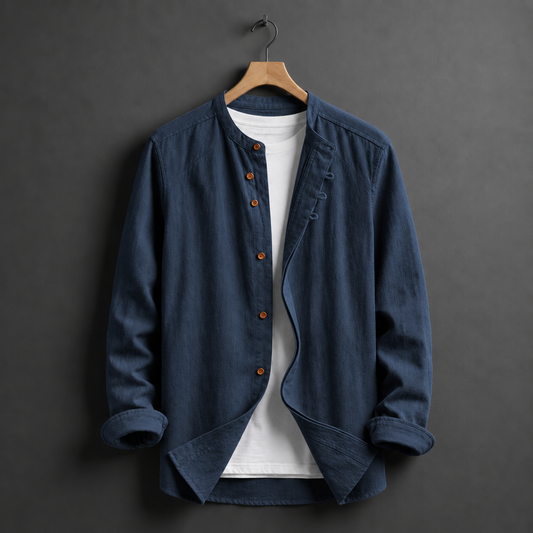 Mandarin Collar Linen Cotton Shirt Refined Tailored Fit – Arlen