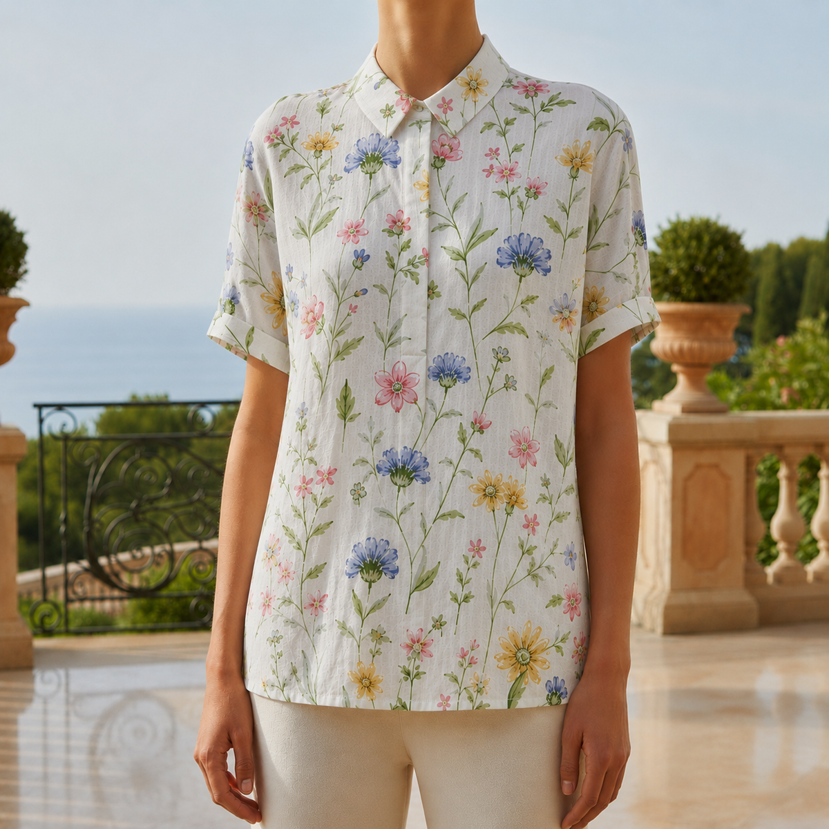 Women's Floral Cotton Linen Shirt Relaxed Fit Button Front – Marlowe