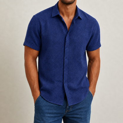 Short Sleeve Linen Blend Shirt Lightweight Lapel Collar – Mateo
