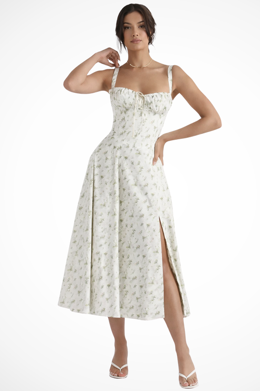 Tabitha Rose Women’s Summer Square Neck Bow Detail Corset Floral Midi Dress