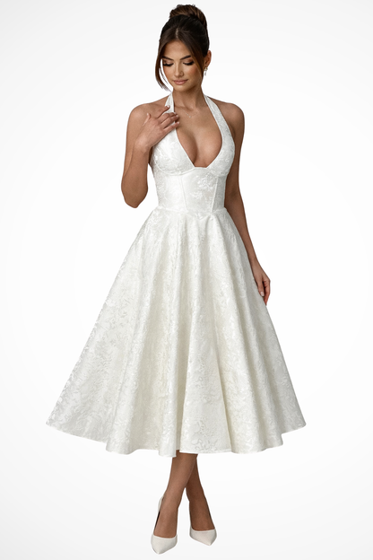 Rosalind Women’s Halter Neck Backless Corset Midi Dress for Summer Weddings