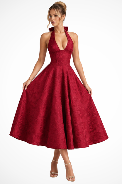 Rosalind Women’s Halter Neck Backless Corset Midi Dress for Summer Weddings