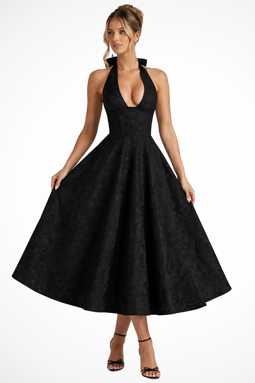 Rosalind Women’s Halter Neck Backless Corset Midi Dress for Summer Weddings