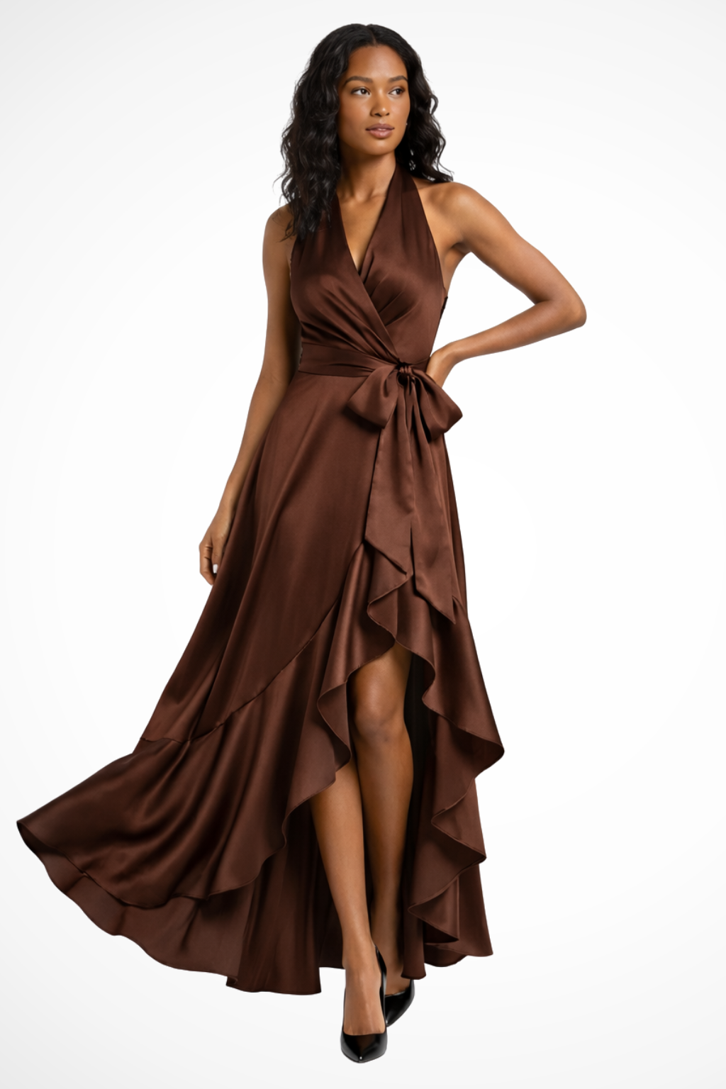 Seraphina Women’s Summer Halter Satin Maxi Wedding Guest Dress