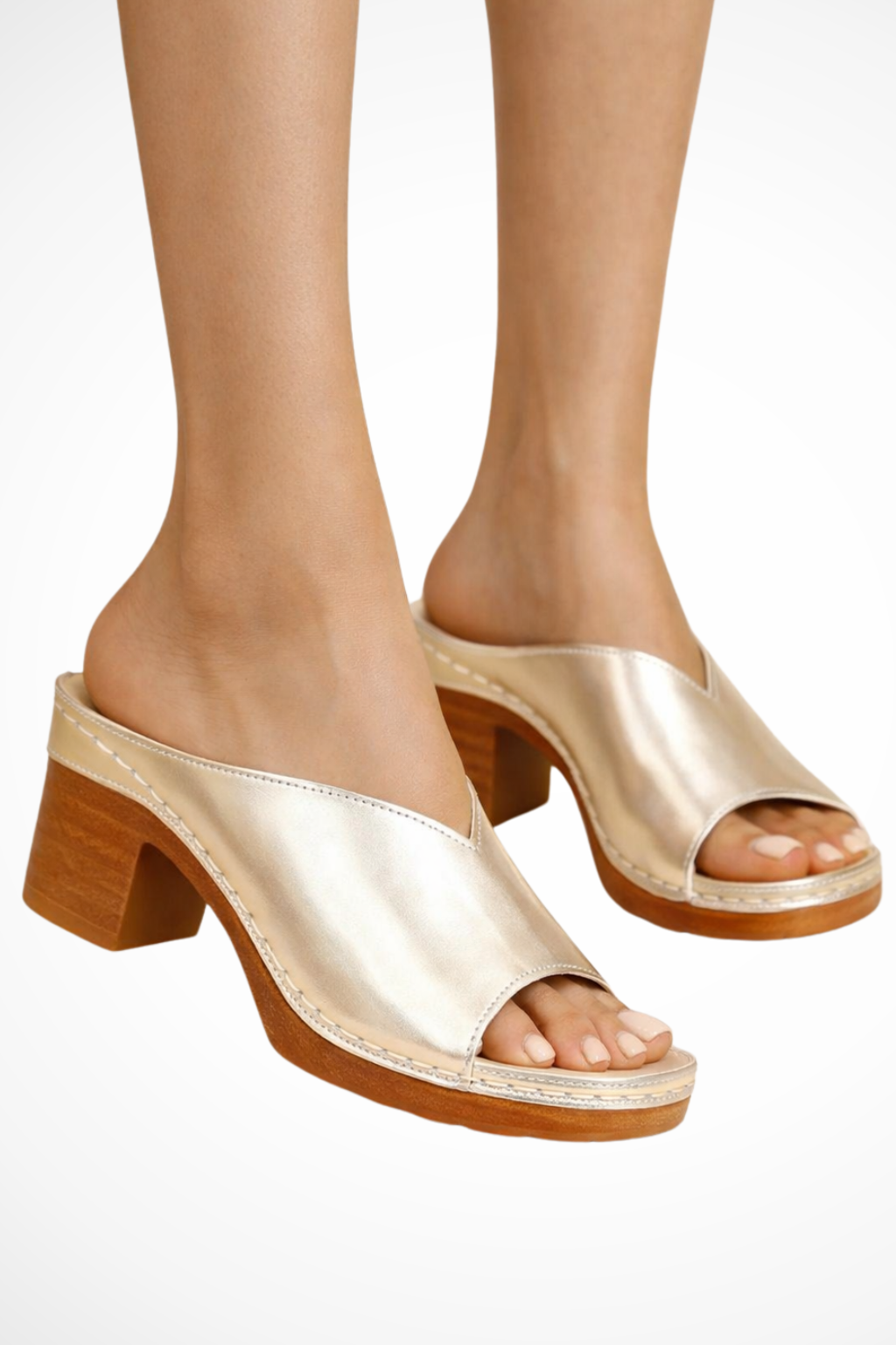 Women’s Open Toe Block Heel Mules – Platform Slip-On Sandals