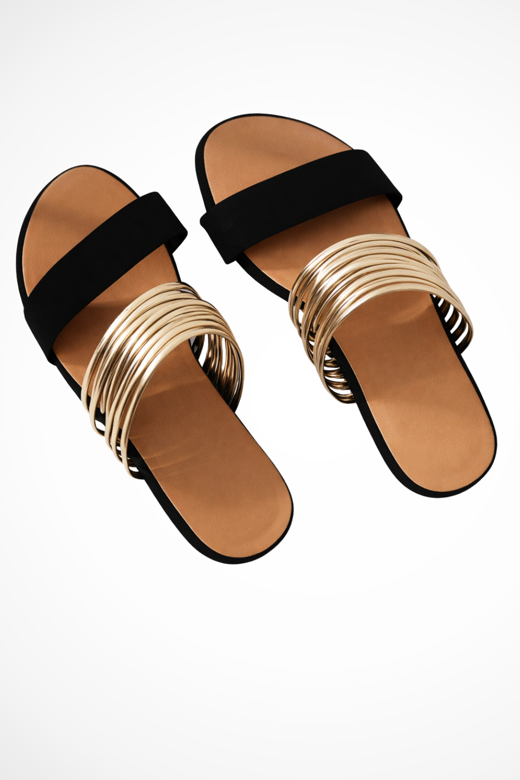 Women’s Multi Strap Metallic Slide Sandals – Flat Open Toe Summer Slides