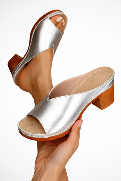 Women’s Open Toe Block Heel Mules – Platform Slip-On Sandals